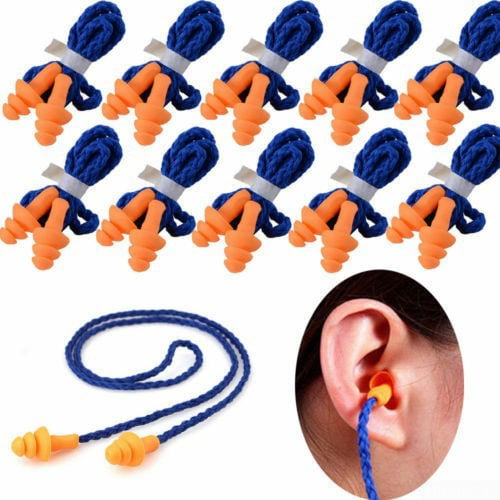 10Pcs Reusable Hearing Noise Protection Earplugs Corded Plugs Ear Silicone  NEW